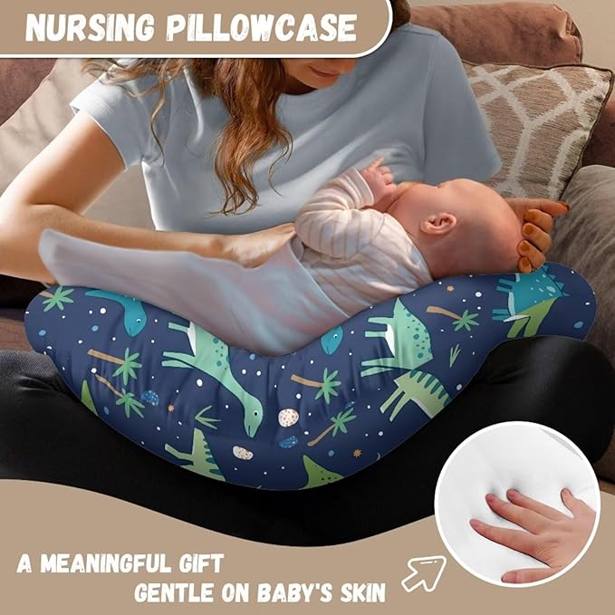 Dinosaur Nursing Pillow Cover, Fits The Original Support for Breastfeeding, Bottle Feeding, and Bonding Comfortable Slipcover for Baby Girl and Boy Blue Green