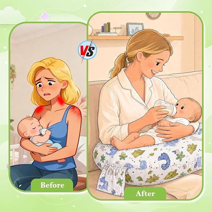 Nursing Pillow, Breastfeeding Pillow with Safety Buckle - Upgraded Design for Breastfeeding & Bottle Feeding, Large Size for Tummy Time & Sitting Support, Breathable Washable Cover