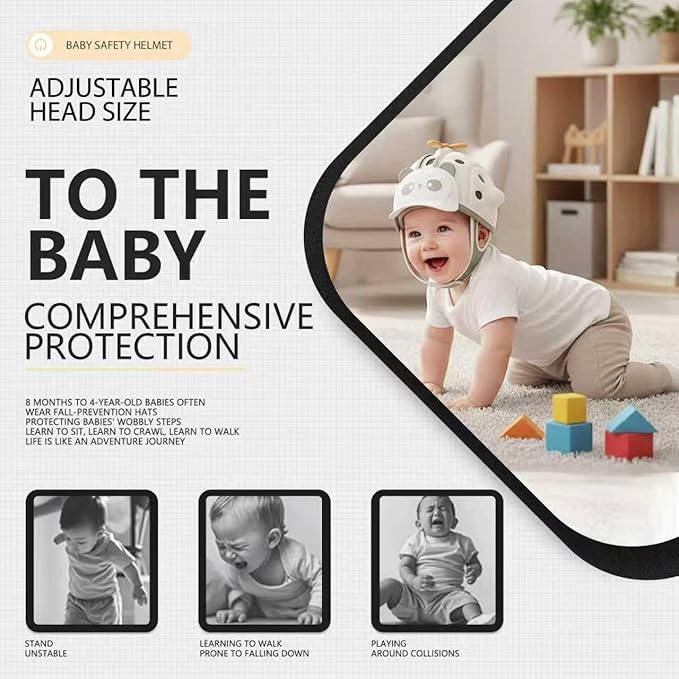 Baby Head Protection Helmet - Ultra-Light, Soft, Adjustable, Suitable for Babies 6-24 Months with Knee Pads & Non-Slip Socks Set