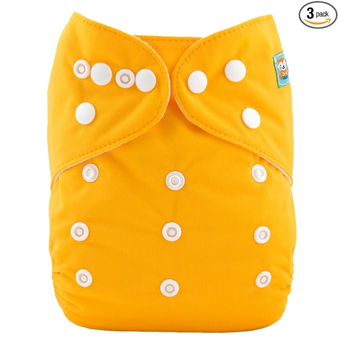 ALVABABY Yellow Baby Cloth Diapers One Size Adjustable Washable Reusable for Baby Girls and Boys 1 Pack with 2 Inserts Autumn Yellow B01-2T