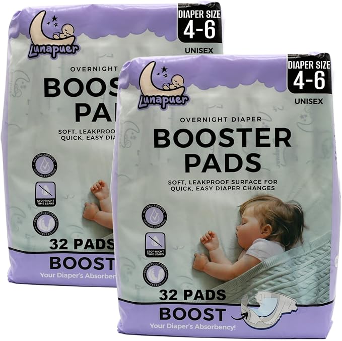 Diaper Booster Pads Overnight – Adhesive Diaper Inserts for Boys & Girls – Overnight Liners for Sizes 4–6 – Stops Leaks, Reduces Rash – Booster Pads Baby (2 Packs)