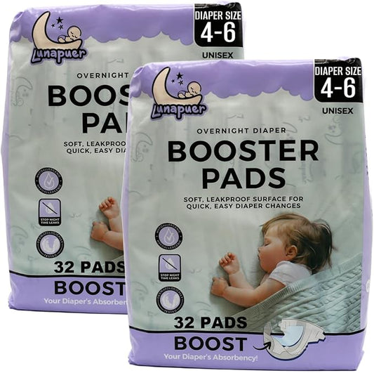 Diaper Booster Pads Overnight – Adhesive Diaper Inserts for Boys & Girls – Overnight Liners for Sizes 4–6 – Stops Leaks, Reduces Rash – Booster Pads Baby (2 Packs)