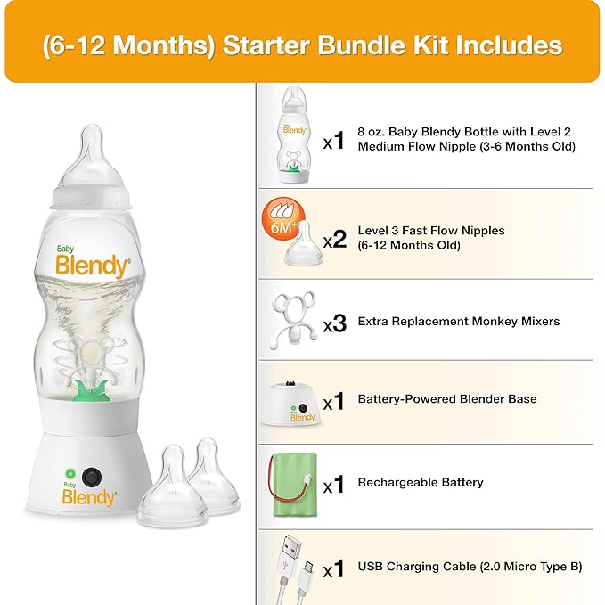 Baby Bottles - Best Infant to Toddler Milk Feeding Containers with Anti-Colic | Air Vent System - with Blender Mixer for Babies Newborns Infants Toddlers | (6-12 Months) Starter Bundle