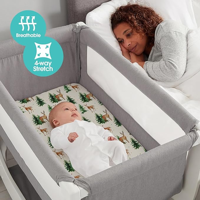 Stretch Fitted Bassinet Sheet Set BROLEX 2 Pack Cradle Sheets for Bassinet Pad/Mattress,Unisex Boys Girls,Ultra Soft,Sika Deer Foliage