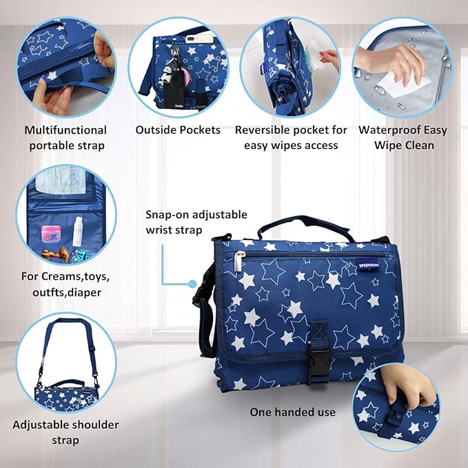 Changing Pad Portable,Diaper Changing Pad,Long Travel Portable Diaper Changing Pad for Baby with Wipes Pocket and Cushioned Pad,Lightweight and Waterproof Changing Pad,Best Gifts for Mom-to-be