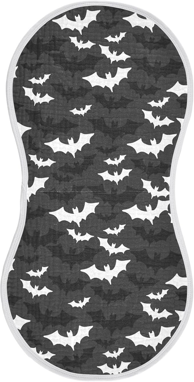 Muslin Burp Cloths for Baby Boys and Girls - 1-Pack Ultra Absorbent Halloween Bats Muslin Washcloths, Newborn Towel, Milk Spit Up Rags, Burp Cloth Bib for Unisex, 22 x 11 Inch