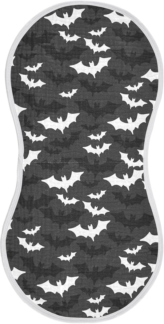 Muslin Burp Cloths for Baby Boys and Girls - 1-Pack Ultra Absorbent Halloween Bats Muslin Washcloths, Newborn Towel, Milk Spit Up Rags, Burp Cloth Bib for Unisex, 22 x 11 Inch