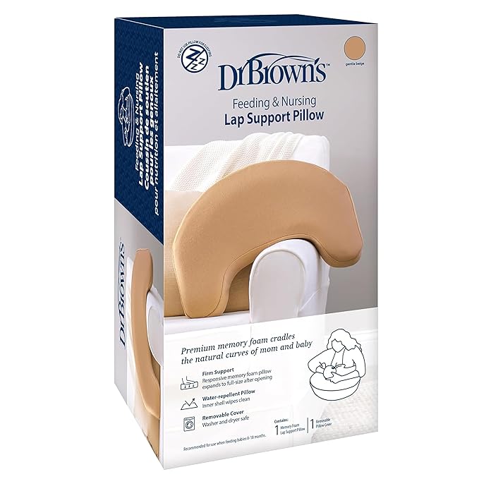 Dr. Brown's Nursing Pillow with Washable Cover, Breastfeeding Lap Support Pillow, Premium Memory Foam, Firm and Responsive, Green/Beige, 2-Pack