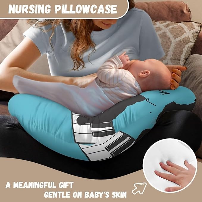 Music Note Nursing Pillow Cover with Black Cat Printed for Feeding Pillow U-Shaped Breastfeeding Pillow Cover Hidden Zipper Design Soft and Skin-Friendly