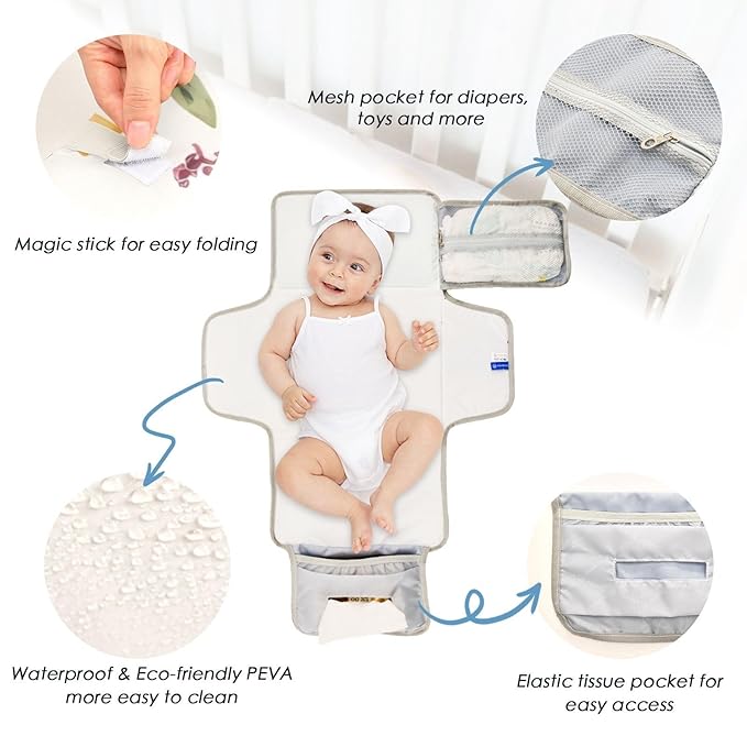 AIXIWAWA Elegant Flowers Baby Changing Pads, Portable Diaper Changing Mat Changing Station with Built in Pillow & Waterproof for Newborn Girl & Boy