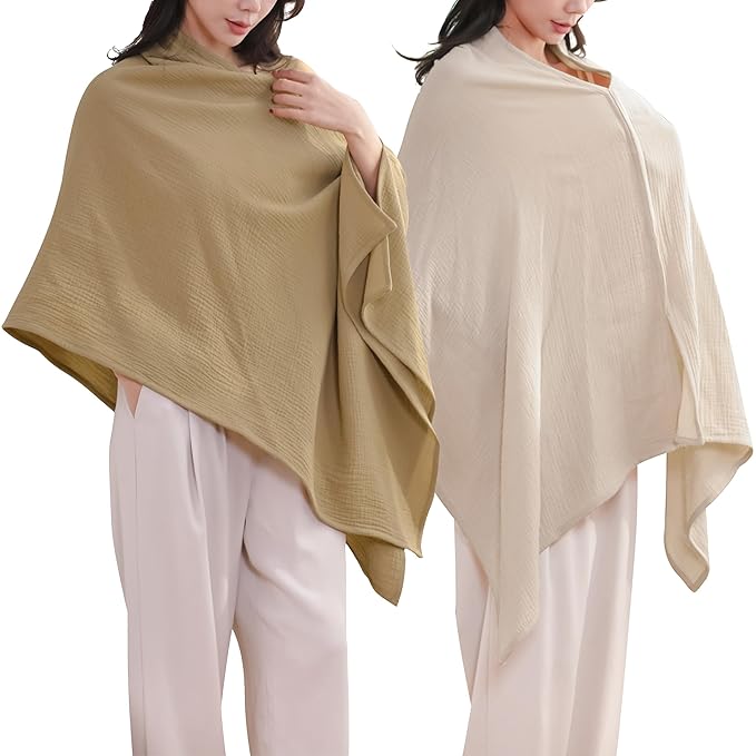 TADO MUSLIN 2-Pack Muslin Nursing Cover for Baby Breastfeeding, 100% Organic Cotton Breastfeeding Cover for Mom, Soft Breathable Privacy Nursing Apron, Multi-use Stroller Cover & Car Seat Canopy Beige