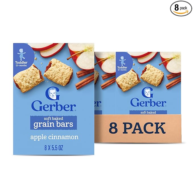 Gerber Snacks for Toddler Soft Baked Grain Bars, Apple Cinnamon, 5.5 Ounce (Pack of 8)