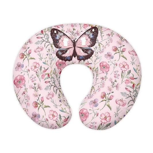 Pink Flower Butterfly Baby Fashion Nursing Pillow Cover Baby Breastfeeding Slipcover Newborn Safety and Comfy Cover for Daily Life, 2 Packs