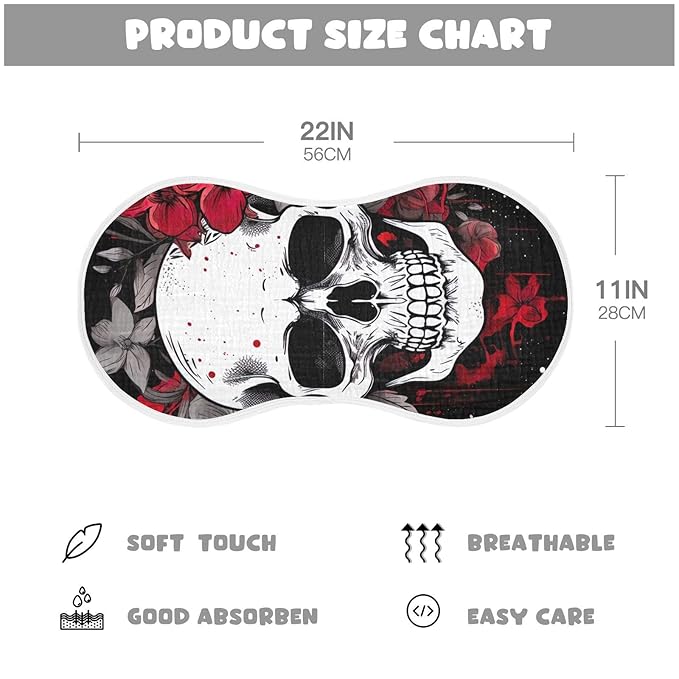 Kigai Flower Halloween Sugar Skull Muslin Baby Burp Cloths, Large Absorbent Cotton Muslin Burp Cloths Set of 2, Washcloths, Face Towel, Bibs for Newborn Boys Girls, 11 x22 Inch