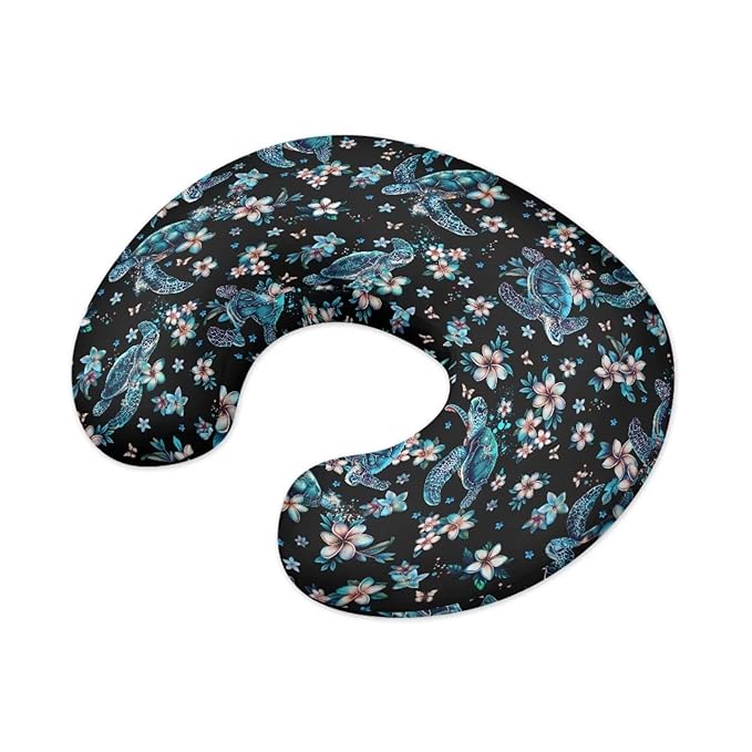 Sea Turtle Nursing Pillow Cover for Baby Boys Girls, Soft Breast Feeding Pillows Blue Flower Breastfeeding Pillow Slipcover Cushion Cover