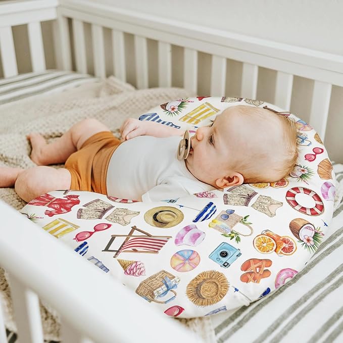 Watercolor Girl Beach Days Baby Nursing Pillow Covers for Boy Girl Summer Seaside Nursing Pillow Slipcovers for Breastfeeding Pillows Beach Vacation Holiday Soft Stretchy Cover for Newborn Infant