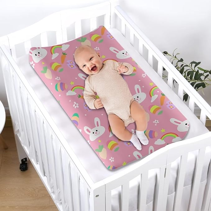 Rabbit Easter Baby Changing Pad Cover Stretchy Diaper Changing Cover Waterproof Breathable Universal Tray Table Mat Fit 32"x16" Contoured Pad