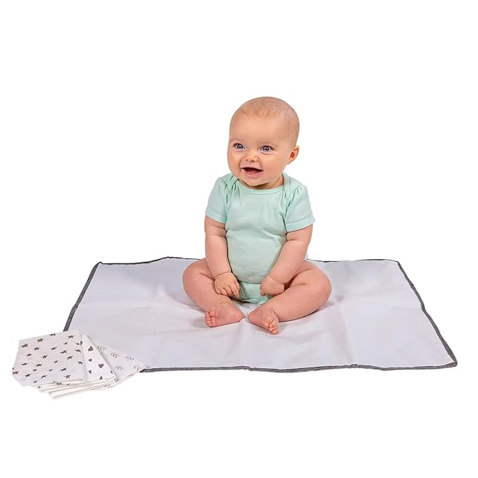 J.L. Childress Healthy Habits Portable Changing Pad Bundle for Babies - Wipeable Diaper Changing Mat for Travel + 3 Disposable Changing Pads, Baby Accessory Essentials, Foldable & Compact - Grey