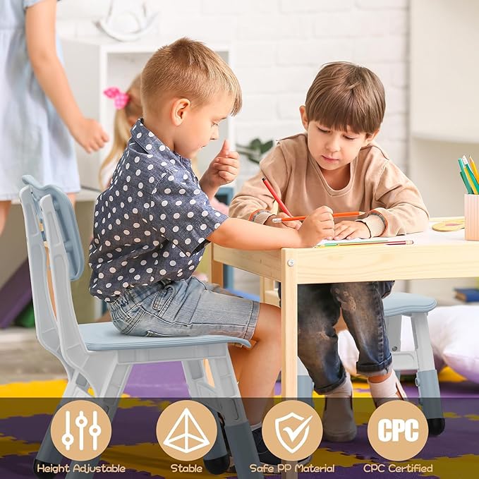 2-Pack Children Plastic Chairs with 3-Level Height Adjustment, Indoor & Outdoor Seat for Kids Ages 2–8, Perfect for Home, Daycare, School & Family Activities