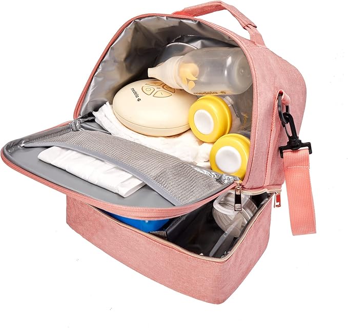 Breast Pump Bag Cooler Compartment for Breast Pump - Cooler and Moistureproof Bag Double Layer for Mother Breast Milk Pump Lunch Bag Outdoor Working (Pink)