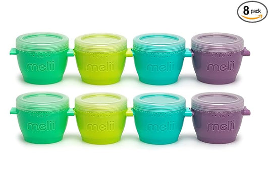 melii Snap & Go Baby Food Storage Containers | 8 Pack 4 oz, Stackable Freezer Containers with Airtight Lids, BPA-Free, Microwave Safe, Reusable Snack Cups for Meal Prep & On-the-Go