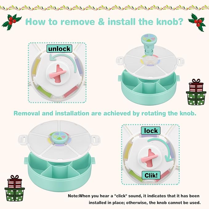 JOOPETALK Kids' Rotating Snack Container Set – 2-Pack, Includes 1 Rotating Snack Container & 1 Round Sectioned Snack Box, BPA-Free, Dishwasher Safe, Perfect for Travel-Green