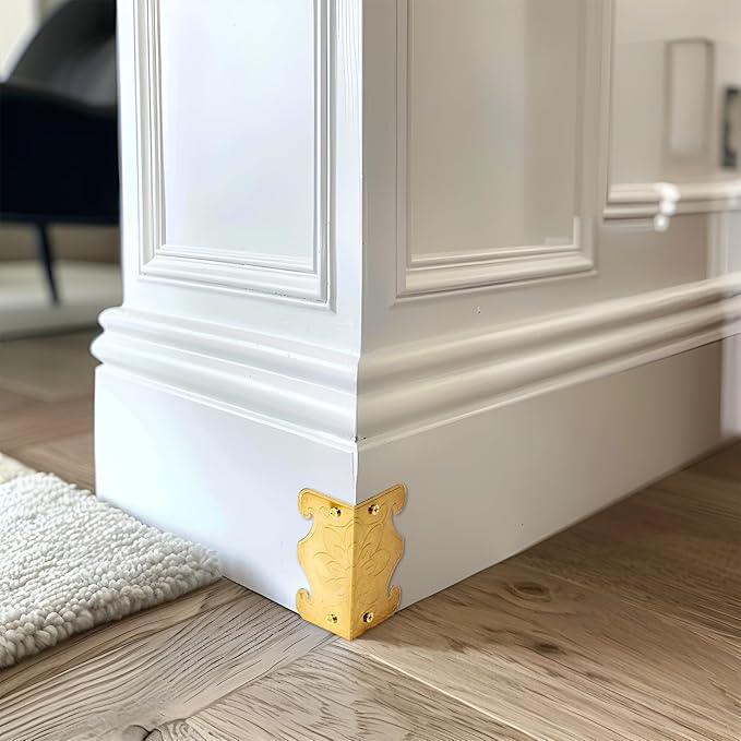 Skiffers Baseboard Corner Protectors, Vintage Decorative Metal Corner Covers, Wall Corner Protectors for Skirting Board Protection (Gold, 10pcs)