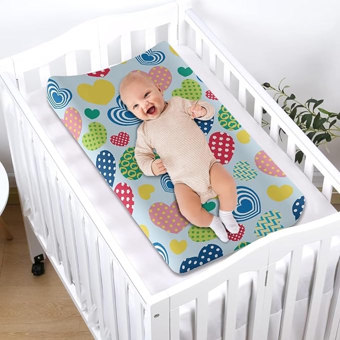 Heart Valentine Changing Table Cover Valentine Decor Comfy Cozy Sheet Crib Mat Waterproof Changing Pad Cover for Baby Breathable Stretchy Universal Tray Table Mat