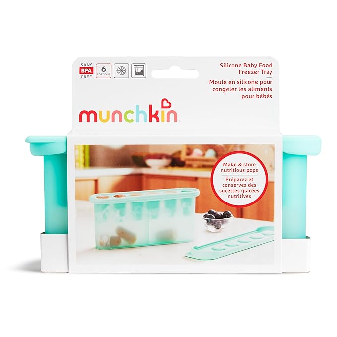 Munchkin® Silicone Baby Food Freezer Tray with Lid - Baby Popsicle Molds for Breastmilk, Fruit, and Veggie Purees, Mint