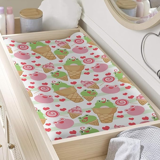 GOSTONG Frog Ice Cream Printed Baby Changing Pad Covers for Girls and Boys Comfortable Machine Washable Elastic Diaper Table Cover Baby Home Gifts