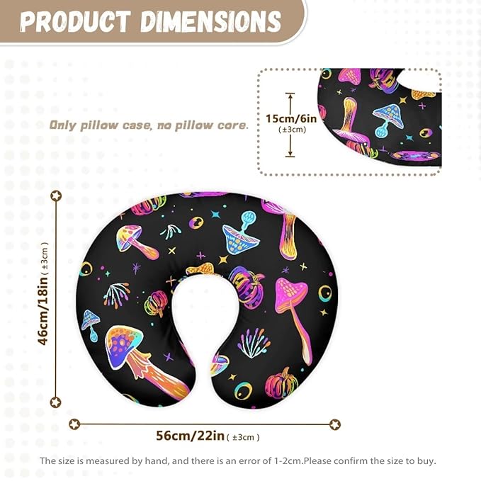 Colorful Mushroom Baby Feeding Pillow Cover Super Soft and Stretchy Personalized Breastfeeding Pillowcase Newborn for Boys Girls, 2 Packs