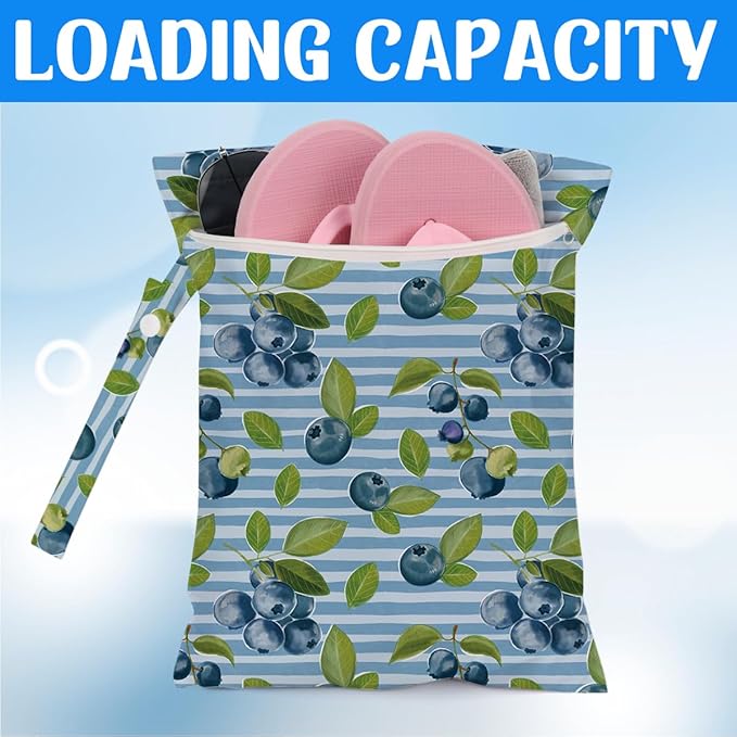 Wet Dry Wet Bag for Swimsuit Towel Baby Travel Cloth Diapers Beach Gym Toiletries Makeup Storage Bag Summer Vacation Essential Holiday Summer Blueberry Gift