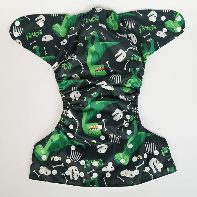 2 to 7 Years Old Junior Big Cloth Diaper Pocket Reusable Washable Baby Toddler (Green Dinosaurs)