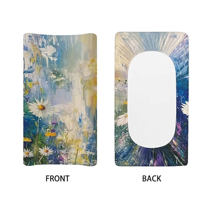ZDCUSTOM Daisy Printing Changing Pad Sheets for Boys Girls Soft Breathable Changing Table Sheet Infant Newborn Changing Mat Sheet Fits 32"x16" Contoured Pad