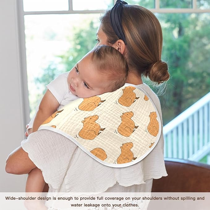 Muslin Burp Cloths for Baby Boys and Girls - 2-Pack Ultra Absorbent Cute Capybara Muslin Washcloths, Newborn Towel, Milk Spit Up Rags, Burp Cloth Bibs for Unisex, 22 x 11 Inch