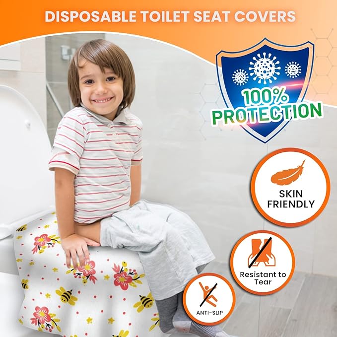 40 Extra Large Toilet Seat Covers Disposable for Kids-Toddler Toilet Seat Cover Liners for Potty Training-Individually Wrapped-Portable Waterproof AntiSlip-Toilet Covers Disposable for travel