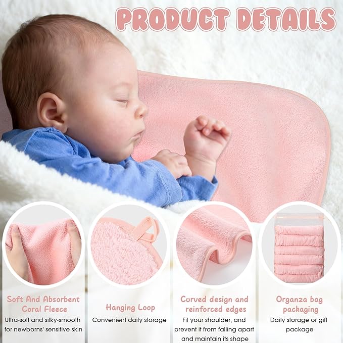 Hahafelt 12 Pack Pink Baby Burp Cloths for Boys and Girls Coral Fleece 20 x 10 Inch Super Soft Burp Cloths with Organza Bag for Newborn Sensitive Skin Essential