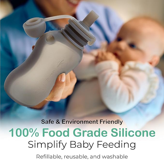 TEAMKO Silicone Reusable Baby Food Pouches: BPA-Free and Eco-Friendly, Baby Food Pouches Refillable for Feeding Essentials, 5 oz Reusable Pouches for Toddlers and Babies (3-Pack)