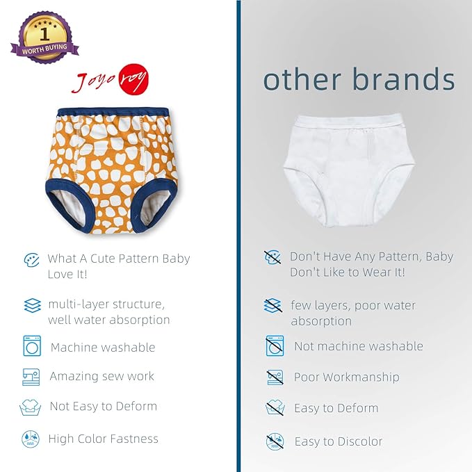 Joyo roy 4Pcs Potty Training Underwear for Boys and Girls 100% Cotton Soft Super Absorption Padded Thickness Toilet Training Pants 1T Waterproof Kids Underwear Boys Pee Pants with Potty Sticker Chart