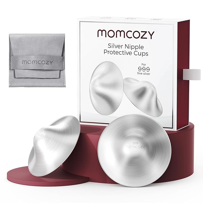 Momcozy 999 Silver Nursing Cups, Hole-Free Design, 999 Silver Nipple Shields, Breastfeeding Essentials, Nipple Cover for Breastfeeding Newborns,XL Size