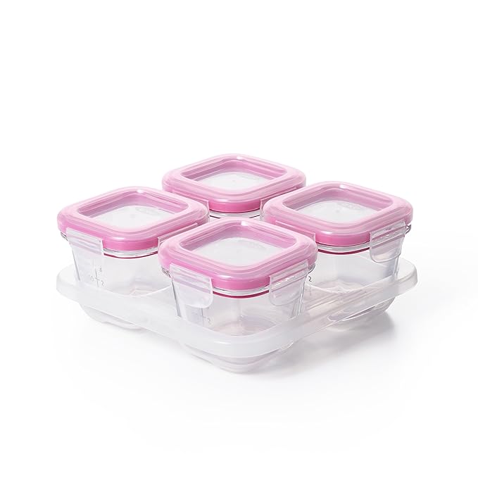 OXO Tot Glass Baby Blocks Food Storage Containers, Pink, 4 oz