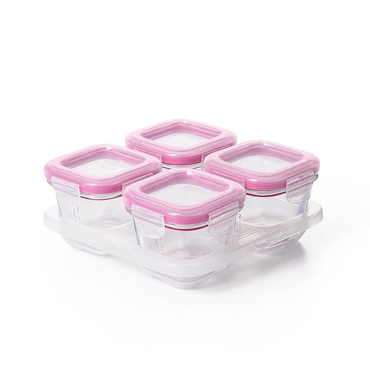 OXO Tot Glass Baby Blocks Food Storage Containers, Pink, 4 oz