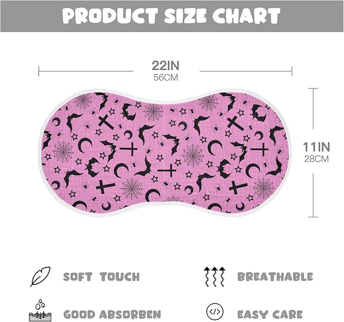 Muslin Burp Cloths for Baby Boys and Girls - 1-Pack Ultra Absorbent Bats Crosses Stars Gothic Muslin Washcloths, Newborn Towel, Milk Spit Up Rags, Burp Cloth Bib for Unisex, 22 x 11 Inch