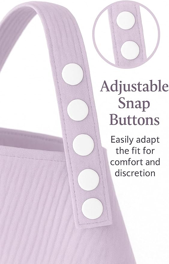 Nursing Cover – 100% Cotton Muslin, Snap Buttons, Rigid Neckline, Lightweight, Breathable, with Carry Pouch