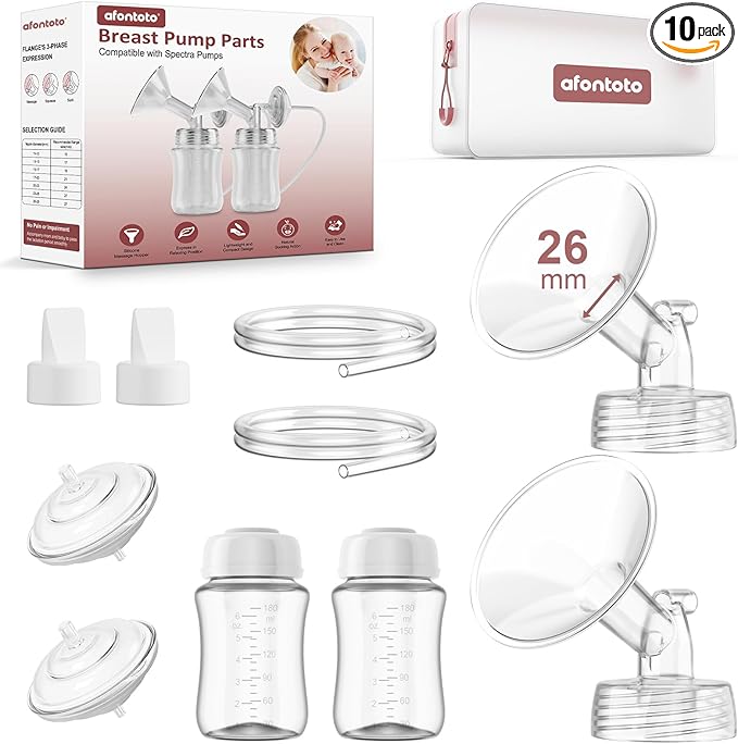 Pump Parts Compatible with Spectra S1/S2/9Plus Breastpump, Full Set Replacement Parts for Spectra Include 26mm Flange,Duckbill Valve,Backflow Protector,Tube,Bottle, Not Original Accessories