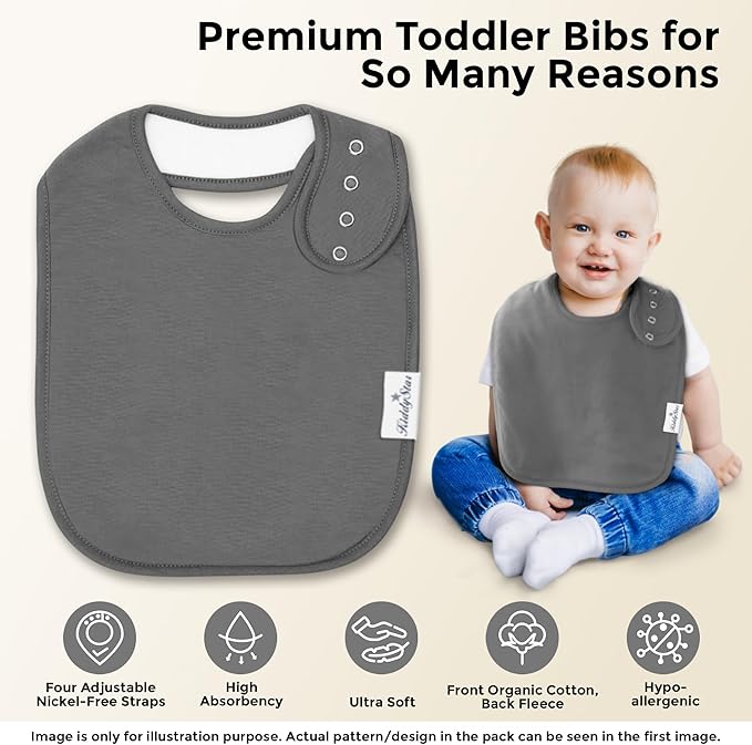 KiddyStar Drool Bibs for Babies – Organic, Unisex, Soft Absorbent Teething Bibs with Adjustable Snaps