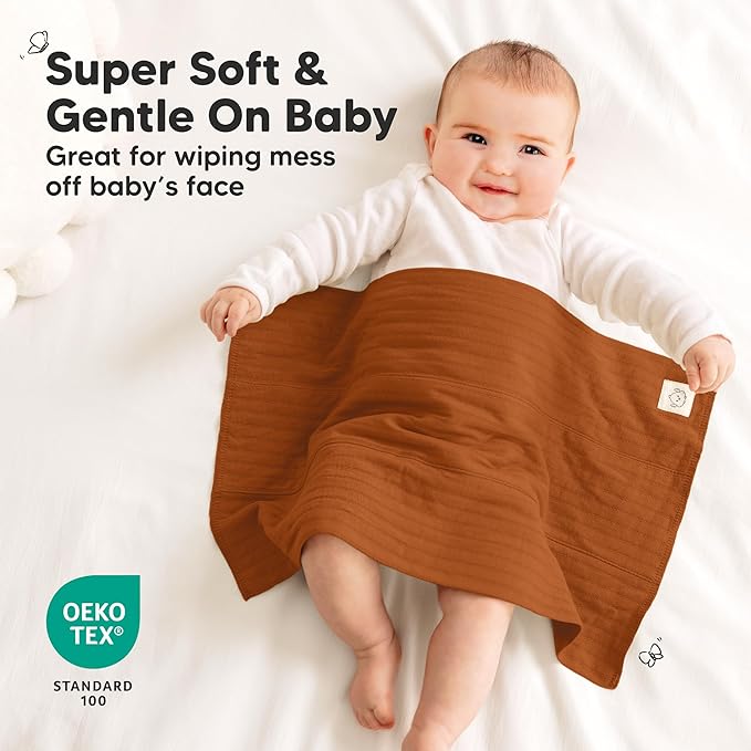 KeaBabies Organic Cotton Burp Cloths Baby Girl, Boy - 6-Pack Large Burping Clothes for Babies, Spit Up Rags, Super Soft & Absorbent Newborn Wash Towels, Gender Neutral, Non-Shrink (Stria, Basic)