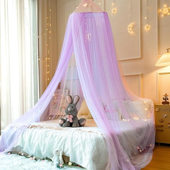 Princess Pink Purple Bed Canopy for Girls Bed Net,Princess Canopy for Kids Bed Room Decor (Pink+Purple)