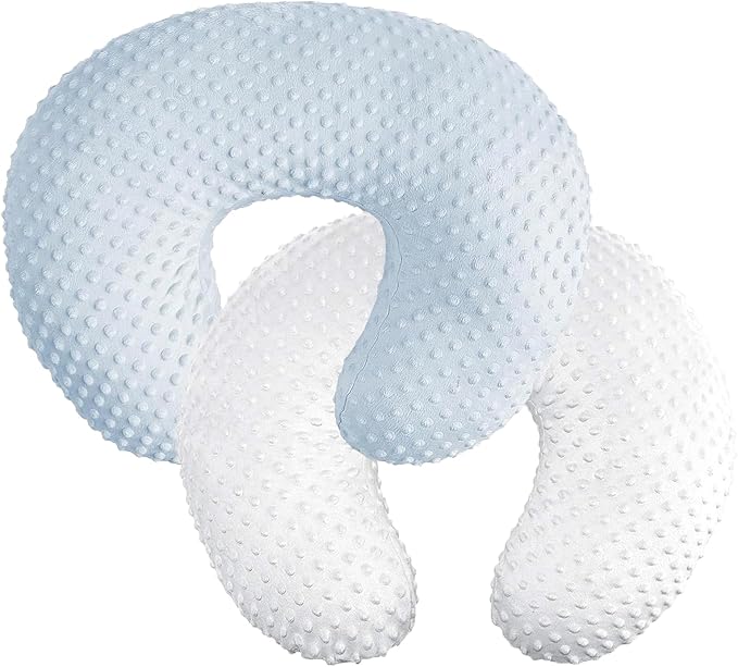 Minky Nursing Pillow Cover Breast Feeding Pillow Cover Slipcover U Shape for Baby Boy Girl,Cover Only(Babyblue&White, Pack of 2)