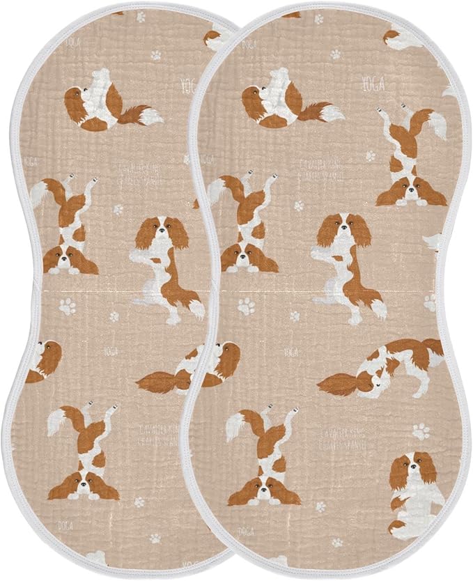 Yoga Cavalier King Charles Spaniel Dog Muslin Burp Cloths for Baby 2 Pack 100% Cotton Baby Washcloths Bibs for Boy Girl